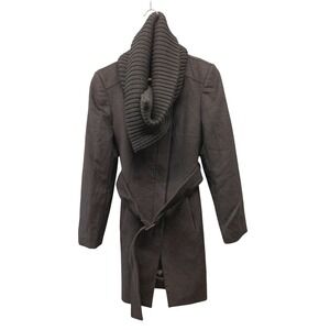 Bossini Wrap Coat Women's 10 Black Belted Ribbed Shawl Collar Wool Cashmere